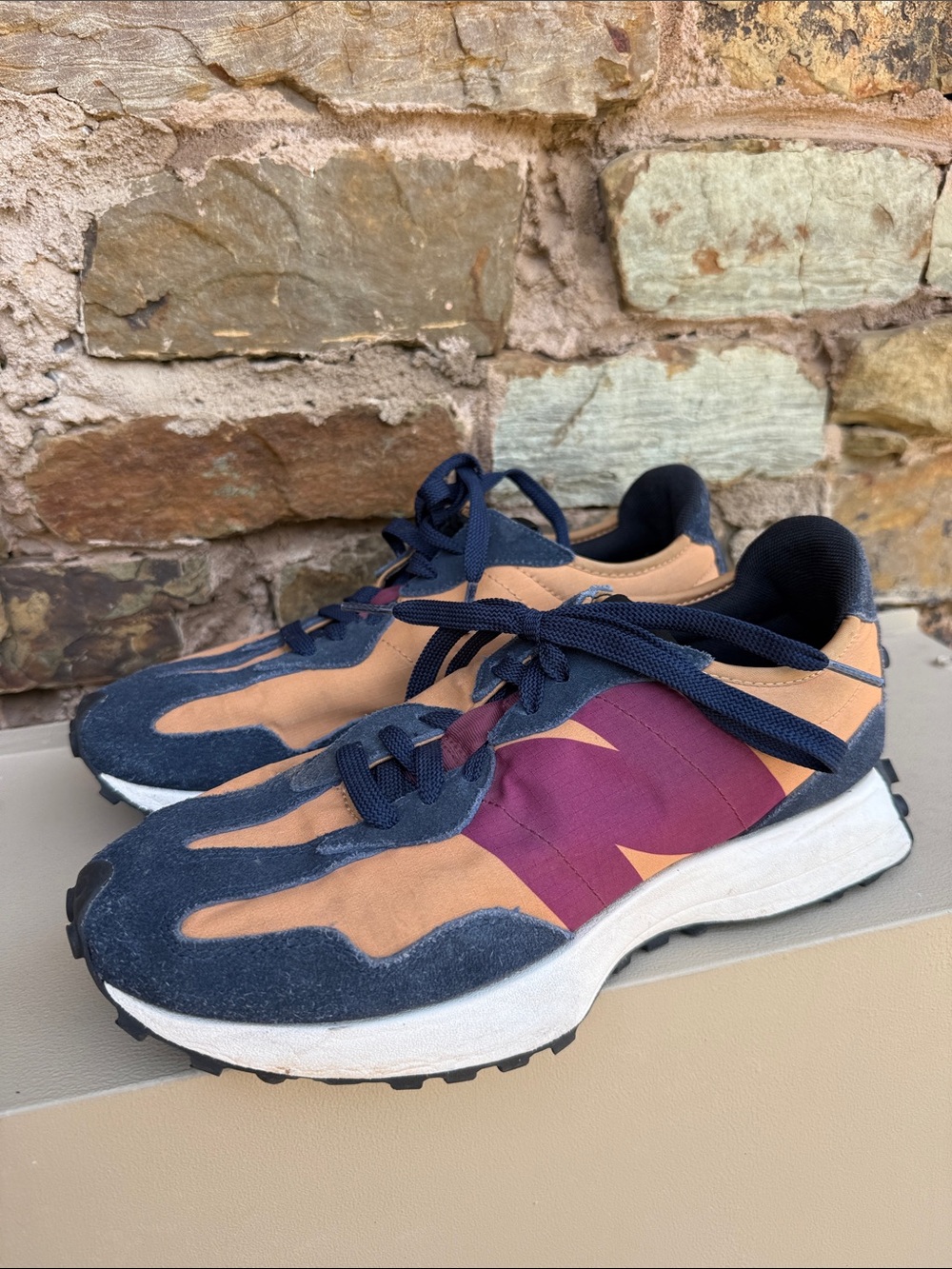 Men's Colorblock Navy, Tan & Burgundy Athletic Sneakers